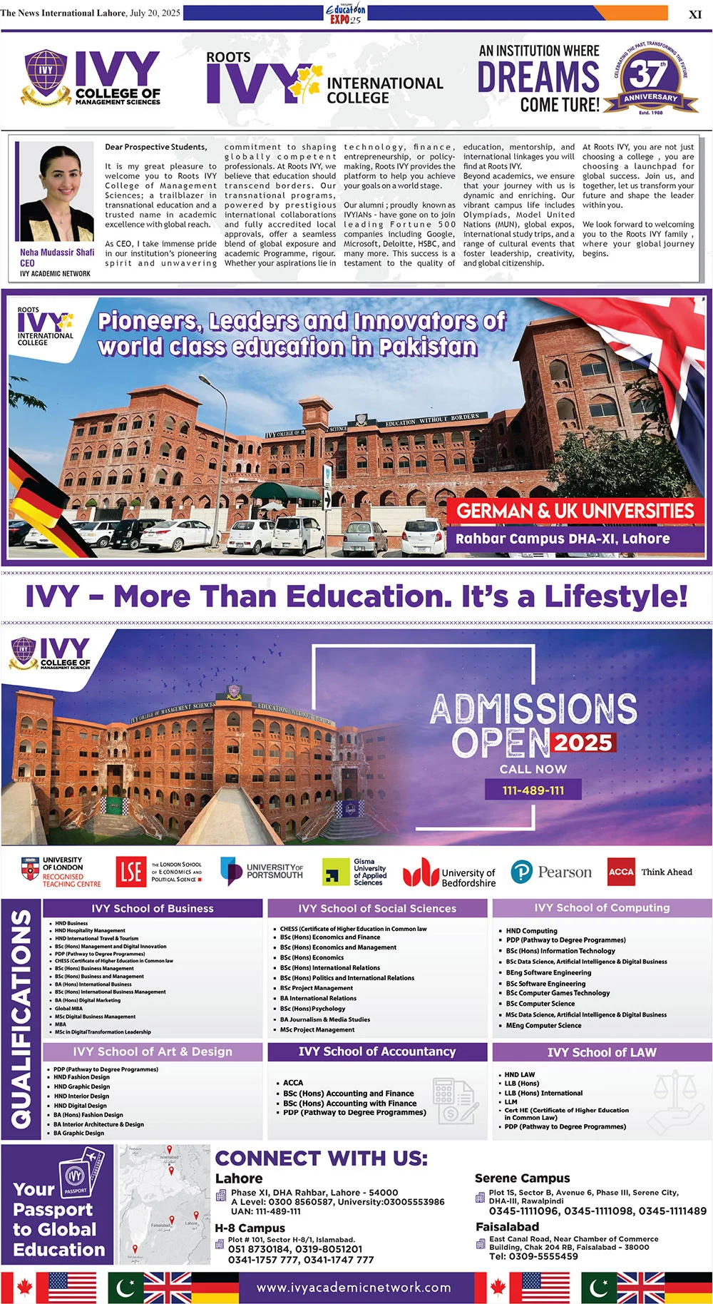 Admission Open in IVY College of Management Sciences Lahore